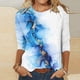 thumbnail image 1 of Fiudx Camisetas para Mujer Blusa Holgada Estampada con Cuello Redondo Retro de Manga Corta a La Moda para Mujer, Manga Tres Cuartos, 1 of 4