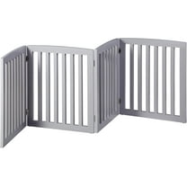 Freestanding Foldable Pet Gate for Dogs, 24 inch 4 Panels Step Over Fence,Pet Door, Dog Gate for Room, Doorway, Stairs (Grey)