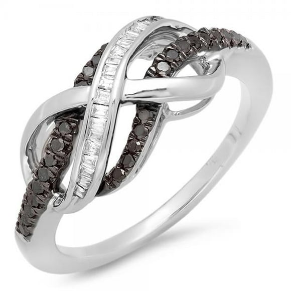 Dazzlingrock Collection 0.20 CT Sterling Silver Round, Baguette Black, White Diamond Ring, Size 6