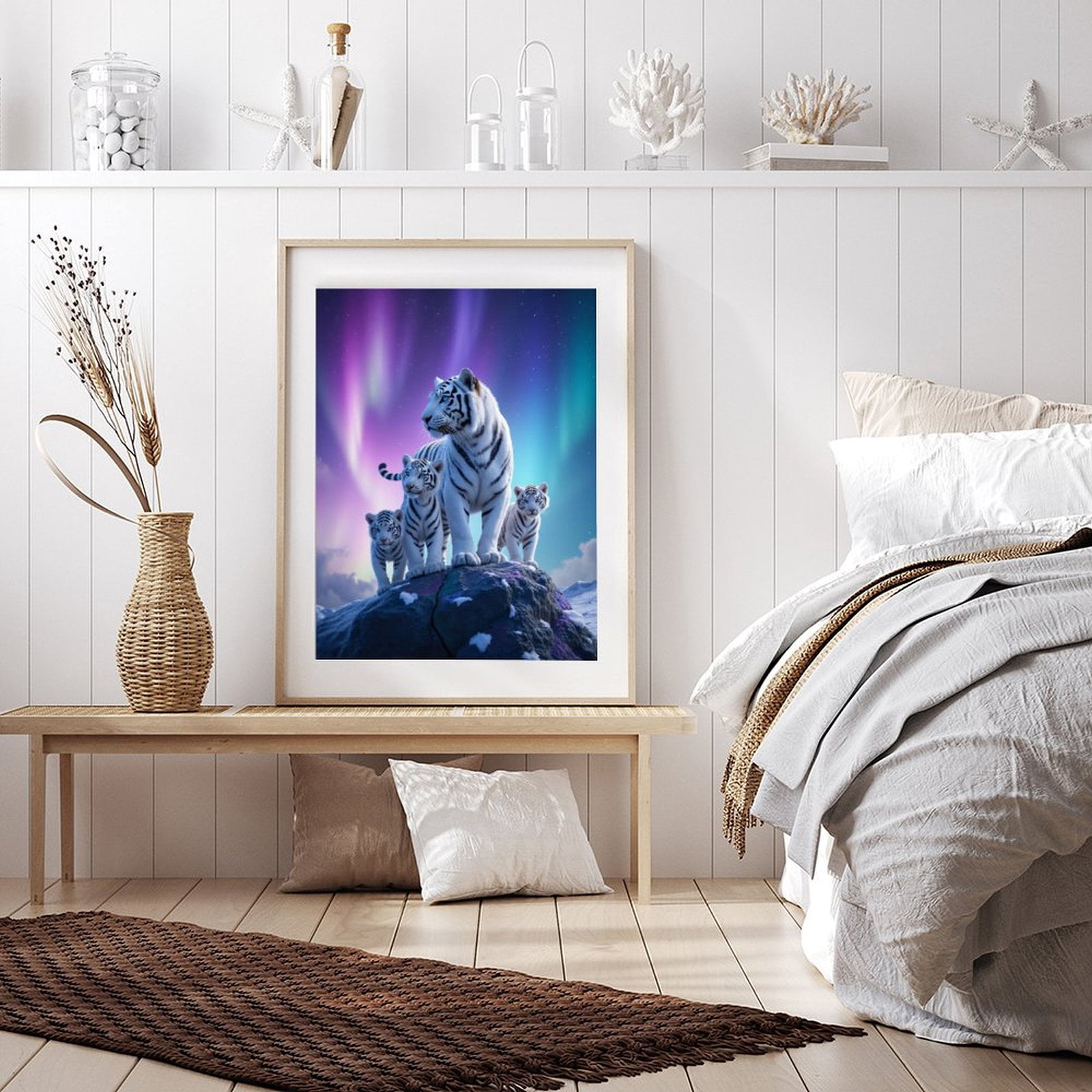 Diamond Art Kit for Adults, White Tigers Under Aurora Sky Diamond Painting for Adults Beginners, DIY Diamond Art Painting Kits, 5D Diamond Painting Crafts for Home Decor 12x16 Frameless