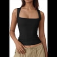 thumbnail image 3 of Camiseta Sin Mangas con Cuello Cuadrado para Mujer, Color Negro, Talla S, 3 of 9