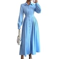 thumbnail image 2 of Robe Femme à Manches Longues Boutonnée Robe Maxi Évasée Robe de Cocktail Robe de Travail TG, 2 of 9