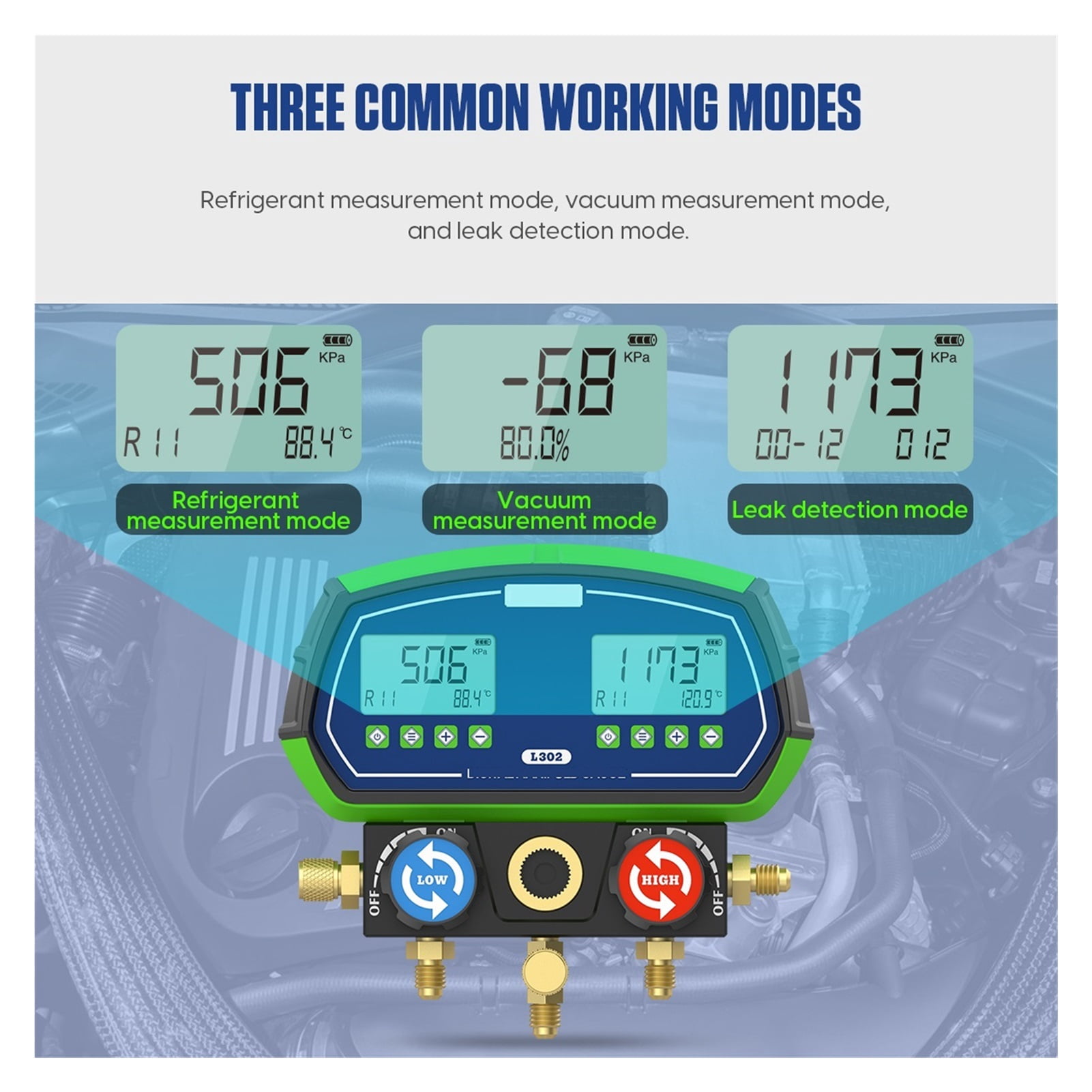 L302 HVAC Vacuum Pressure Temperature Tester Leakage Test Tools Digital Manifold Gauge Meter ,Accuracy
