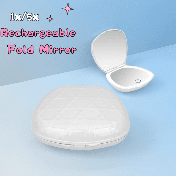 Miserwe Portable Compact Mirrors with Light Mini Pocket Mirror, 1X/5X Magnification Rechargeable Fold Mirror 2-Sided Lighted Small Travel Mirror for Purse  White