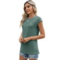 thumbnail image 1 of T-Shirts d'Été Plissés Décontractés pour Femmes Manches Courtes Vert Militaire TG, 1 of 9