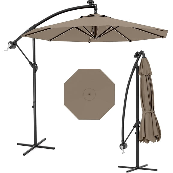 10FT Offset Patio Umbrella with Base, 360°Rotation Cantilever Umbrella, Outdoor Patio Umbrella with Infinite Tilt for Deck Poolside Lawn and Backyard