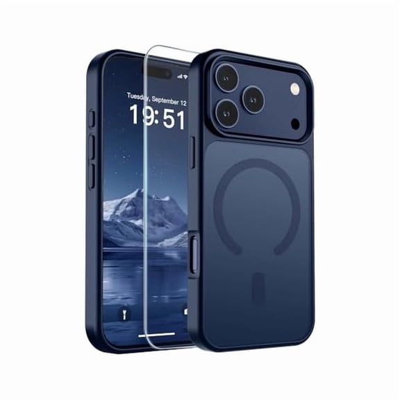 Eryueer Magnetic for iPhone 17 Pro Case with Screen Protector Translucent Matte Shockproof with Anti-Fingerprint Phone Cover Dark Blue