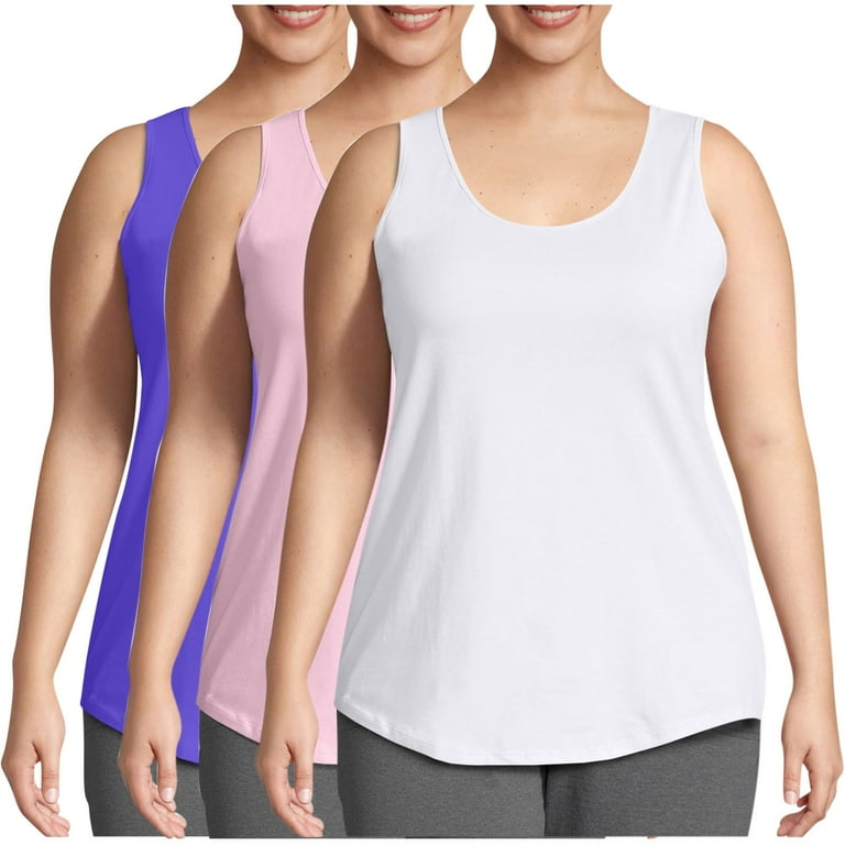 Women's Sleeveless White Tank Top - Loose Fit Round Neck Summer Basic, Plus Size 3XL