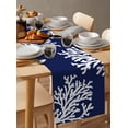 thumbnail image 6 of Table Runner Dresser Scarves 120 Inch Long, Ocean Abstract Coral White Texture Linen Dining Table Runners Marine Theme on Navy Blue Tabletop Scarf for Wedding Holiday Party Kitchen, 6 of 7