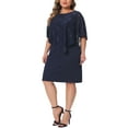 thumbnail image 4 of Agnes Orinda Plus Size Cape Dress for Women Sleeveless with Lace Overlay Bodycon Party Pencil Dress 1X Dark Blue, 4 of 6