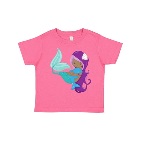 

Inktastic African American Mermaid Purple Hair Dolphin Gift Toddler Toddler Girl T-Shirt