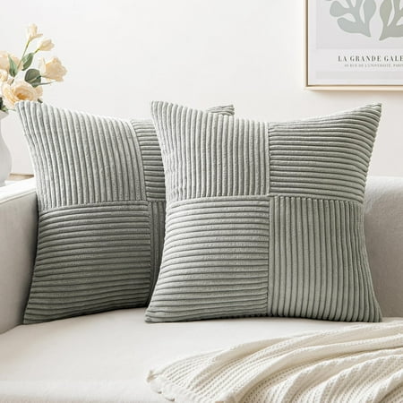 

MIULEE Silver Grey Corduroy Pillow Covers Pack of 2 Boho Decorative Spliced Throw Pillow Covers Soft Solid Couch Pillowcases Cross Patchwork Textured Cushion Covers for Living Room Bed Sofa 16x16 inch