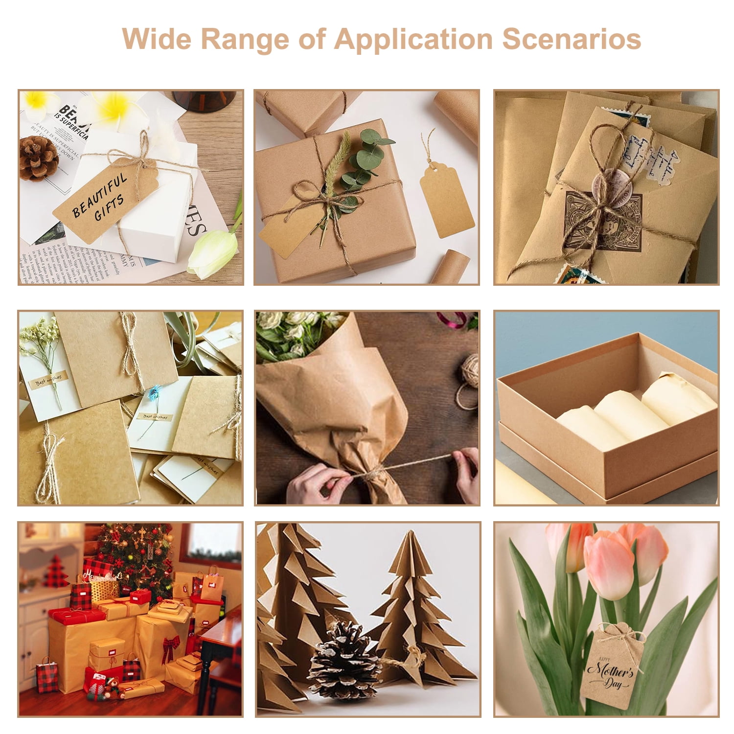Brown Kraft Paper Roll, Brown Wrapping Paper Set for Packing, Moving, Shipping & Crafts/Arts With Jute String And Gift Tags(14.96in x 32.80ft)