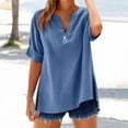 thumbnail image 2 of ABATAB Plus Size Women Cotton Linen Shirts Crew Neck Short Sleeve Tunic Tee Tops Loose Fit Blouse Casual Vacation Clothes, 2 of 7