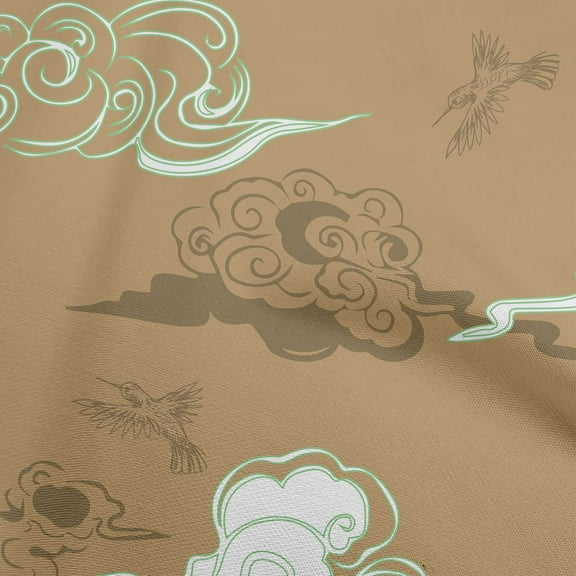 oneOone Polyester Spandex Brown Fabric Asian Japanese Floral Birds With Plants Sewing Craft Projects Fabric Prints By Yard 56 Inch Wide