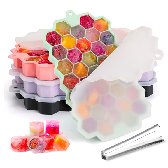 Ice Cube Tray, Easy-Release Silicone Large Ice Moulds with Removeable Lids, Perfect for Chilled Drinks, Freezer Whiskey and Cocktail