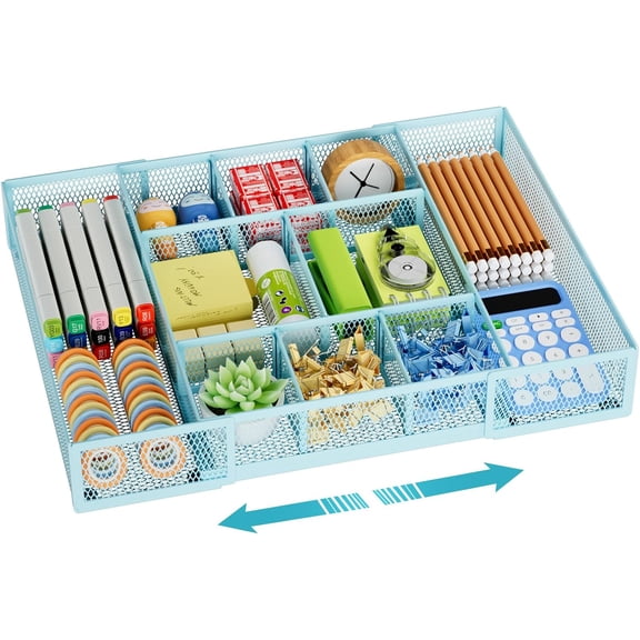 ANHXN Expandable Desk Drawer Organizer, Mesh Drawer Organizer Tray with Adjustable Compartments, Desk Organizers and Accessories, Dividers Drawer for Office Supplies, Makeup & Vanity