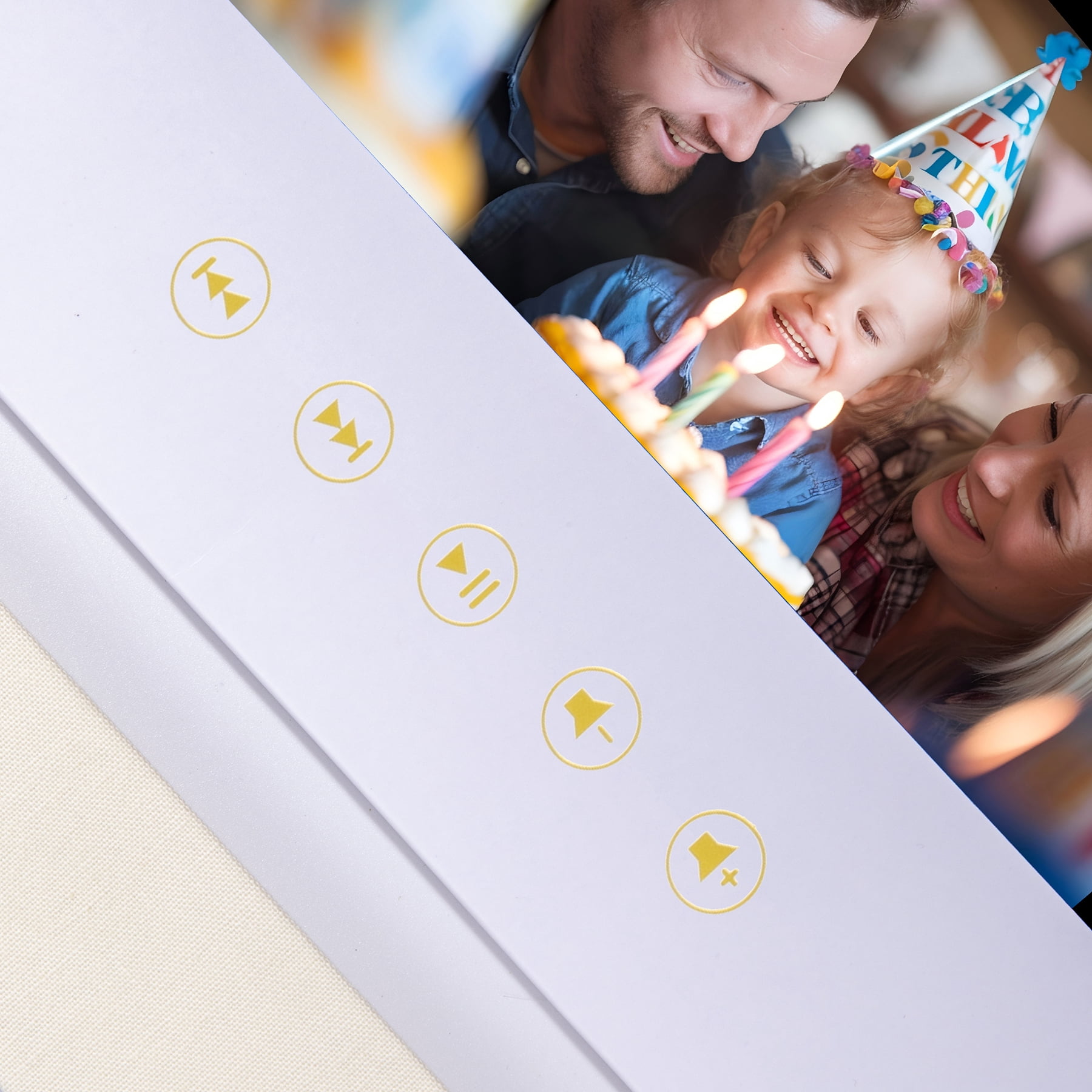 Sourcingbay 7 inch IPS Video Greeting Card, Linen Cover, 5 inch Photo Window, 4GB Memory, Rechargeable Battery
