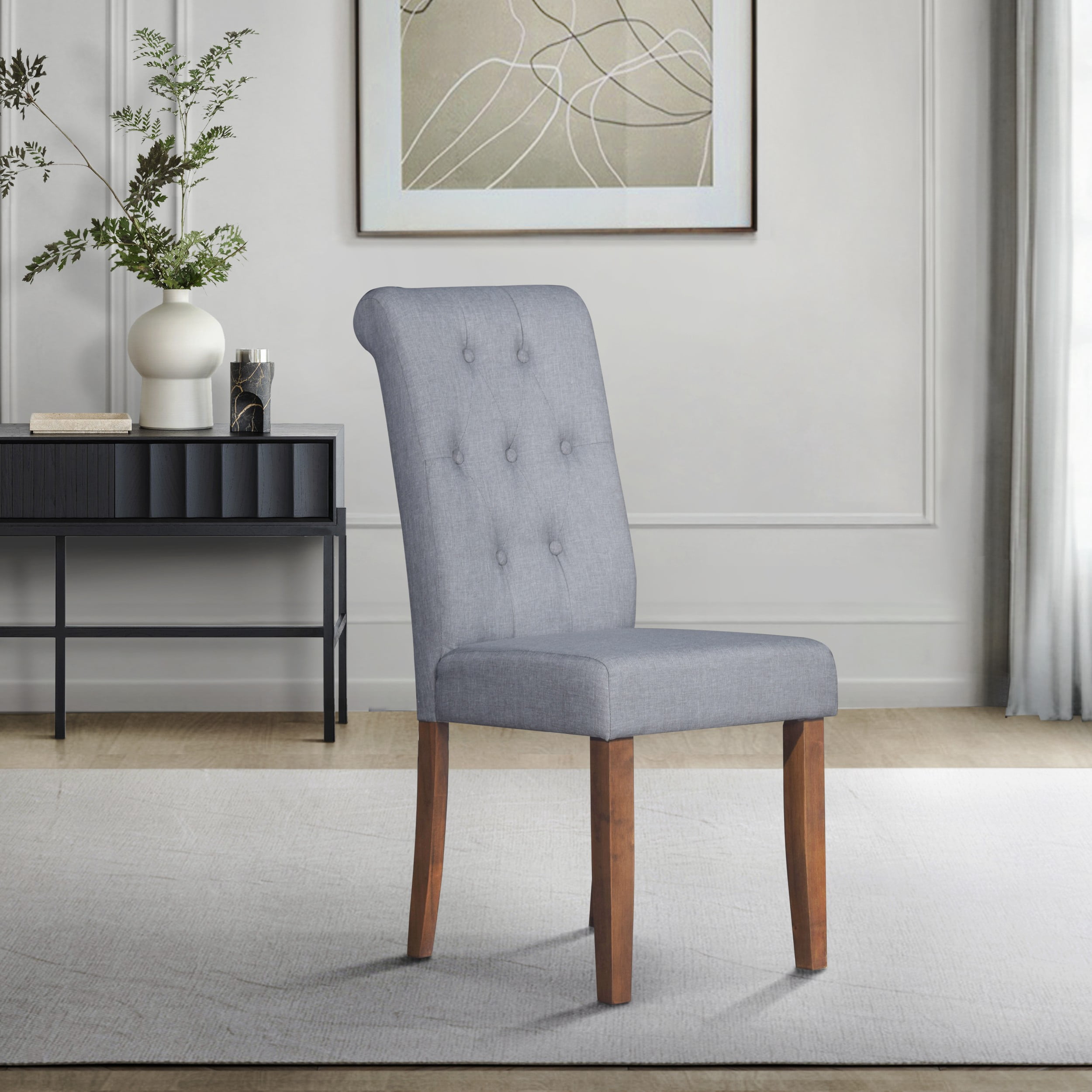Home Design Gaffney Dining Chair (Set of 2), Brown/Gray, Roll-back design, Button-tufted back, Padded seat, Comfortable seating, Sturdy frame, Modern style, Durable construction