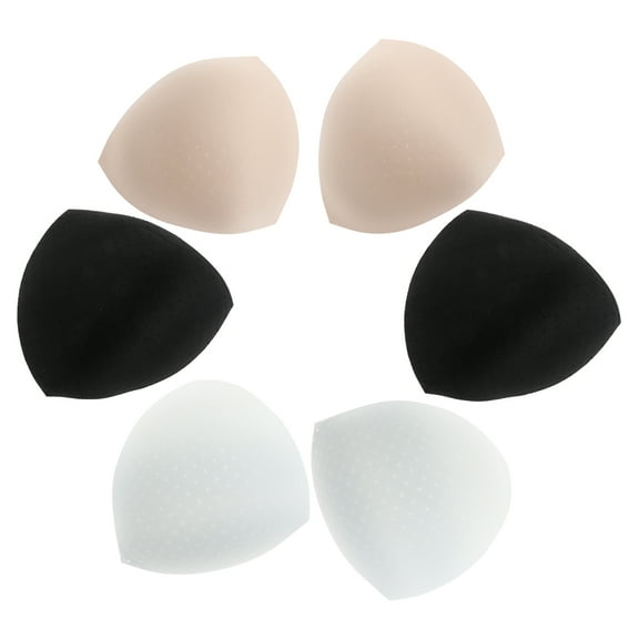 OUNONA 3 Pairs/1 Set Triangle Removable Bra Pad Inserts Breathable Sponge Pads for Women Ladies Girls Size L (Black/White/Skin Color, Each 1 Pair)
