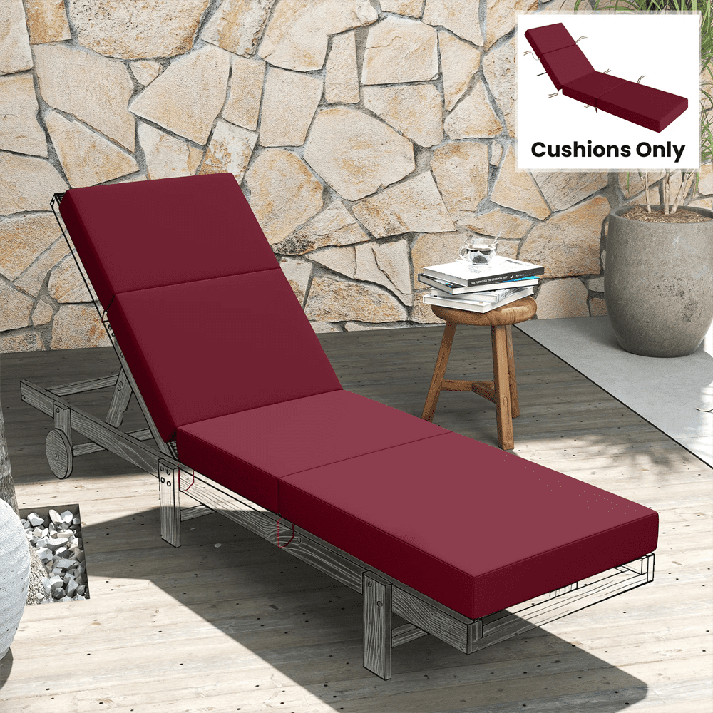 Chaise Lounge Cushion, 3.9" Thick Outdoor Lounge Chair Cushions with Ties for Patio, 21" x 72", Red