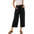 thumbnail image 2 of Women's Drawstring Waist Capris Sweat Pants Wide Leg Elastic Waist Casual Cropped Trousers with Multi Pockets Black S, 2 of 8