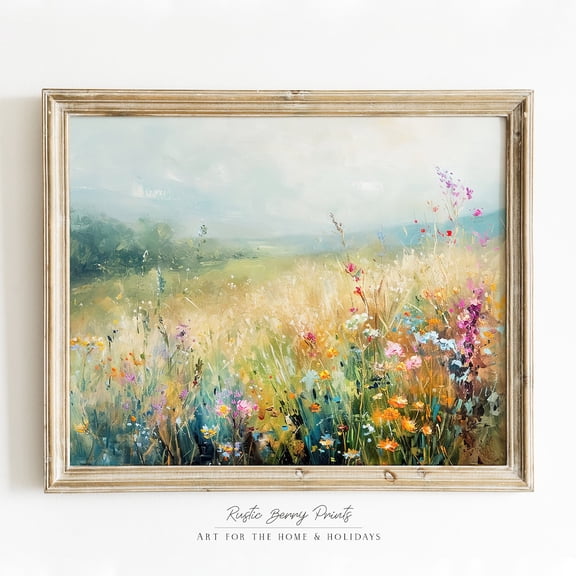 Vintage Wildflowers : Farmhouse Landscape Art (Print) UNFRAMED PAPER POSTER, Home Decor, Vintage Gift, Living Room Dercor