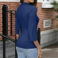 thumbnail image 3 of Women's Mock Turtleneck Slim Fit 3/4 Sleeve T Shirts Basic Tight Tops Tee Business Casual Blouse Plain Comfy Shirt Dark Blue 2XL, 3 of 4