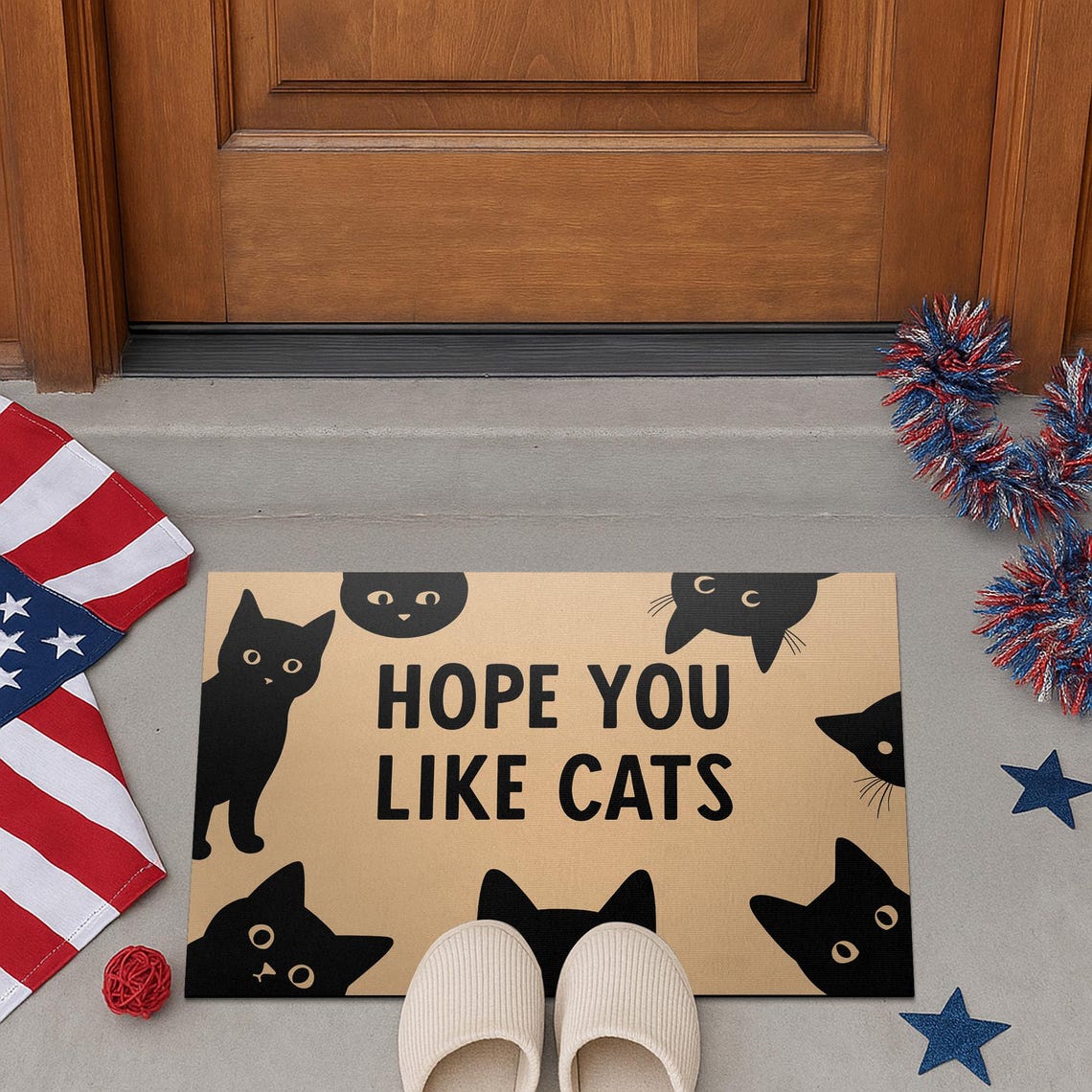 TiniDecor Hope You Like Cats Doormat – 18"x30" Funny Black Cat Entry Mat, Indoor Outdoor Rug