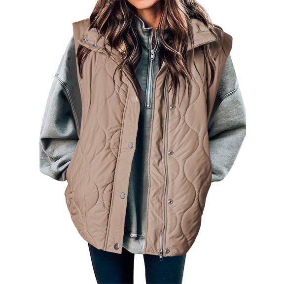 Sleeveless Fall Winter Jackets for Women Lightweight Stand Collar Cropped  Vest Button Zip Up Quilted Bomber Jacket Warm Coat Outerwear with Pockets