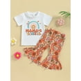 thumbnail image 2 of Bagilaanoe 2Pcs Toddler Baby Girl Long Pants Set Rainbow Letter Print Short Sleeve T-Shirts Tops + Floral Flare Trousers 6M 12M 18M 24M 3T 4T Kids Casual Outfits, 2 of 9