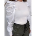 thumbnail image 4 of Uhndy Women Puff Sleeve Tops Pullover Blouse Jumper Ribbed Shirt White M-LQ, 4 of 6