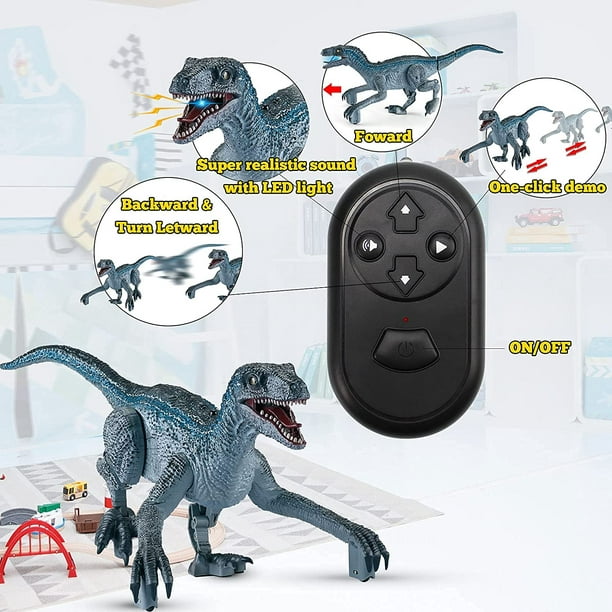 Jouets de dinosaure télécommandés pour enfants de 8 à 12 ans, vélociraptor  électronique réaliste RC dinosaure marchant avec des lumières et des sons  rugissants, cadeaux pour garçons filles de 3 4 5 6 7 ans gris 