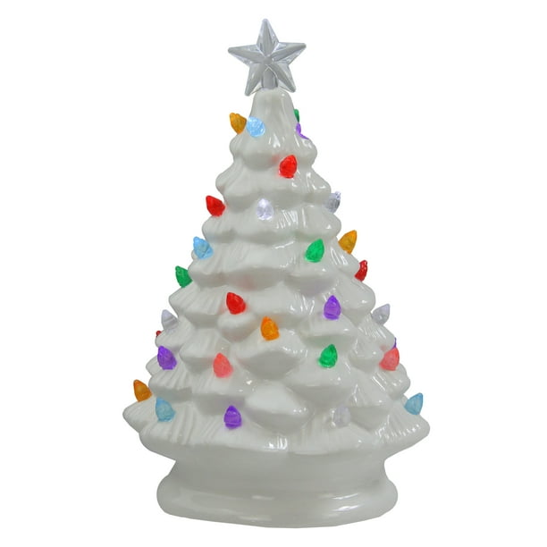 8" LED Lighted White Ceramic Christmas Tree with Pastel Lights Table Top Decoration Walmart