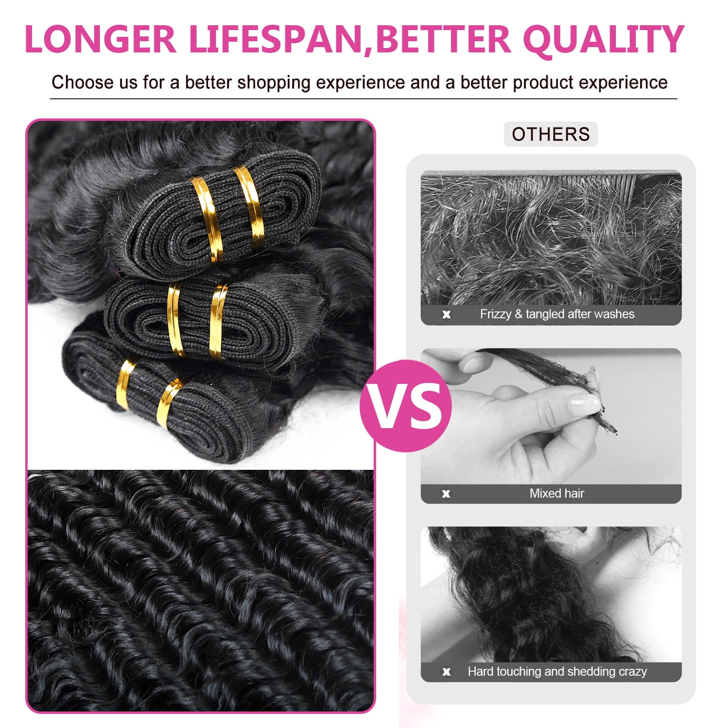 3Bundles Deep Wave Bundles Human Hair 100% Brazilian Virgin Real Human Hair Extensions for Women 3Bundles 300g enough to full with head