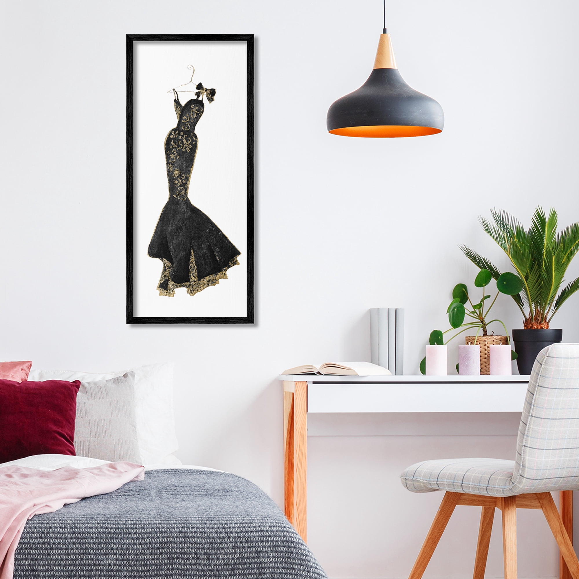 Stupell Industries Brocade Black Evening Gown Black Framed Giclee Art, design by Janet Tava