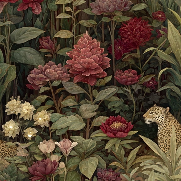 Peel and Stick Wallpaper Leopard Moving Towering Flora Radiant Flowers Glow Wall Mural 17.7in x 9.8ft Self Adhesive Removable Wall Paper Renter Friendly Wallpaper for Nursery Bedroom Cabinets