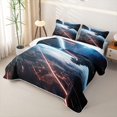 thumbnail image 3 of Manfei Cosmic Spaceships Twin Quilt Set,Celestial Planet Twin Coverlet Set,Blue Orange Black,Black Reversible,2pcs,1 Bedspread and 1 Pillowcase, 3 of 7