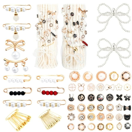 76Pcs Charms for Socks Safety Pin Assorted Pearl Shoe Charms for Sneakers Bulk Brooch and Pins for Women Gold Junk Socks Charms Kit Jewelry Accessories Button Pins for Sock Shoe Clothes Hat Scarf C64