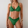 thumbnail image 2 of ZQGJB Women Two Piece Bikini High Cut Swimsuit Mesh Patchwork Push up Padded Triangle Bathing Suit Cheeky Bikini Set(Green,L), 2 of 3
