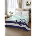 thumbnail image 2 of Anchor Aqua Twim Size Flat Sheet, Wrinkleproof & Fadeproof Cooling Flat Bed Sheet Only, Modern Navy Blue White Striped Nautical Breathable Soft Bedding Top Sheets 66 x 96 Inches, 2 of 8