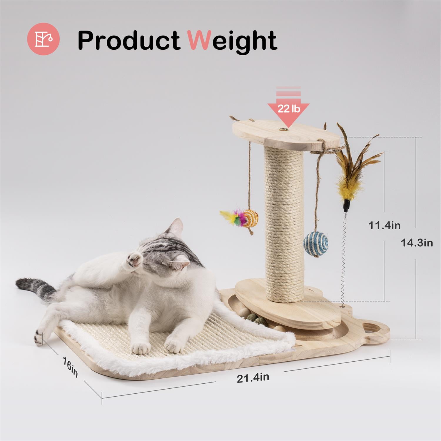 Pefilos 21 Inch Pets Cat Scratching Post Cat Scratcher Toy with Feather Stick and Mat Wooden 1-Layer Cat Turntable with 5 Interactive Balls and Dangling Ball Cat Toy, Beige Pefilos 21 Inch Pets Cat Scratching Post Cat Scratcher Toy with Feather Stick and Mat Wooden 1-Layer Cat Turntable with 5 Interactive Balls and Dangling Ball Cat Toy, Beige