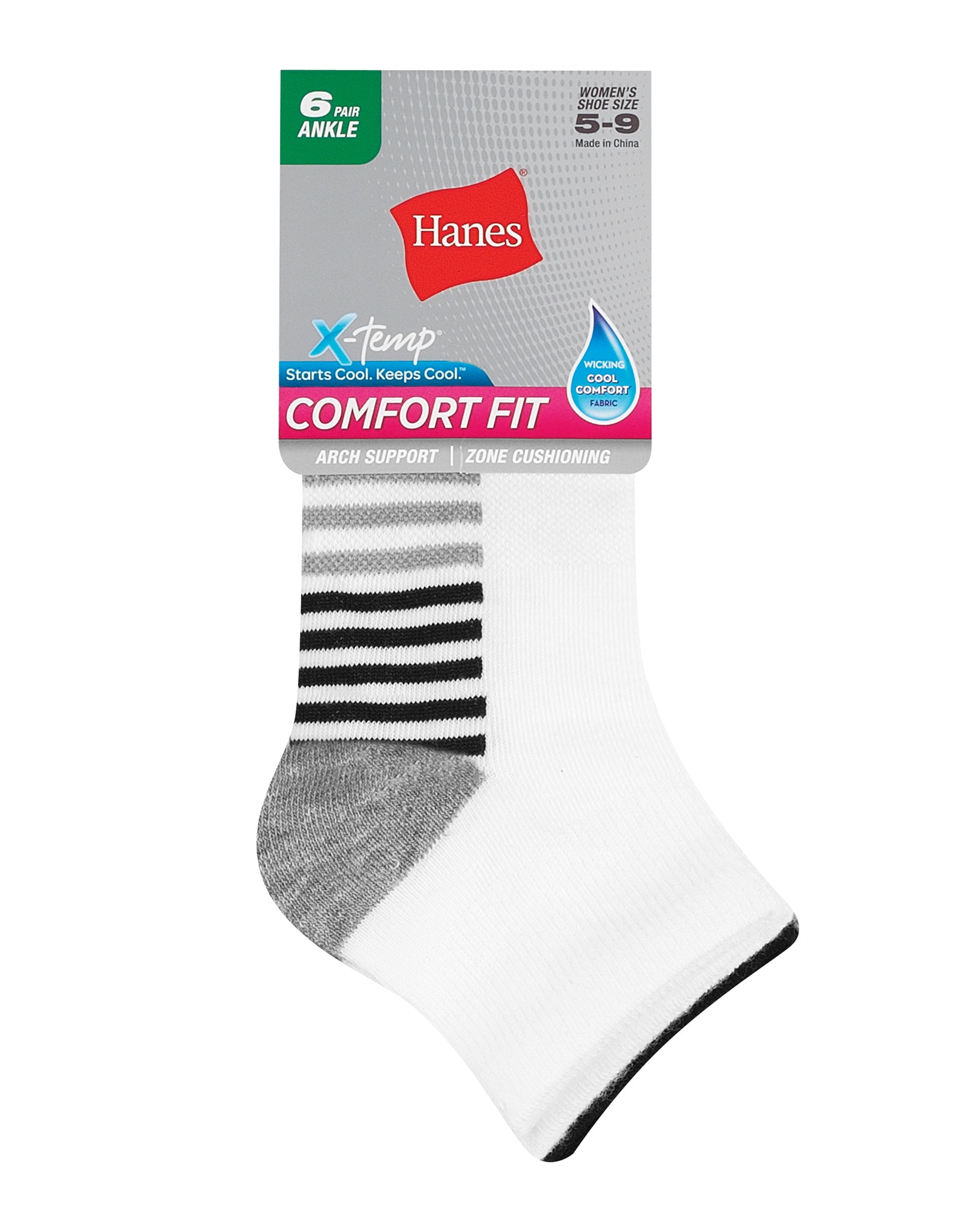 Hanes Ankle Socks  6-Pack Womens  Cool Comfort Fit  Cushioning Zone   Arch Support