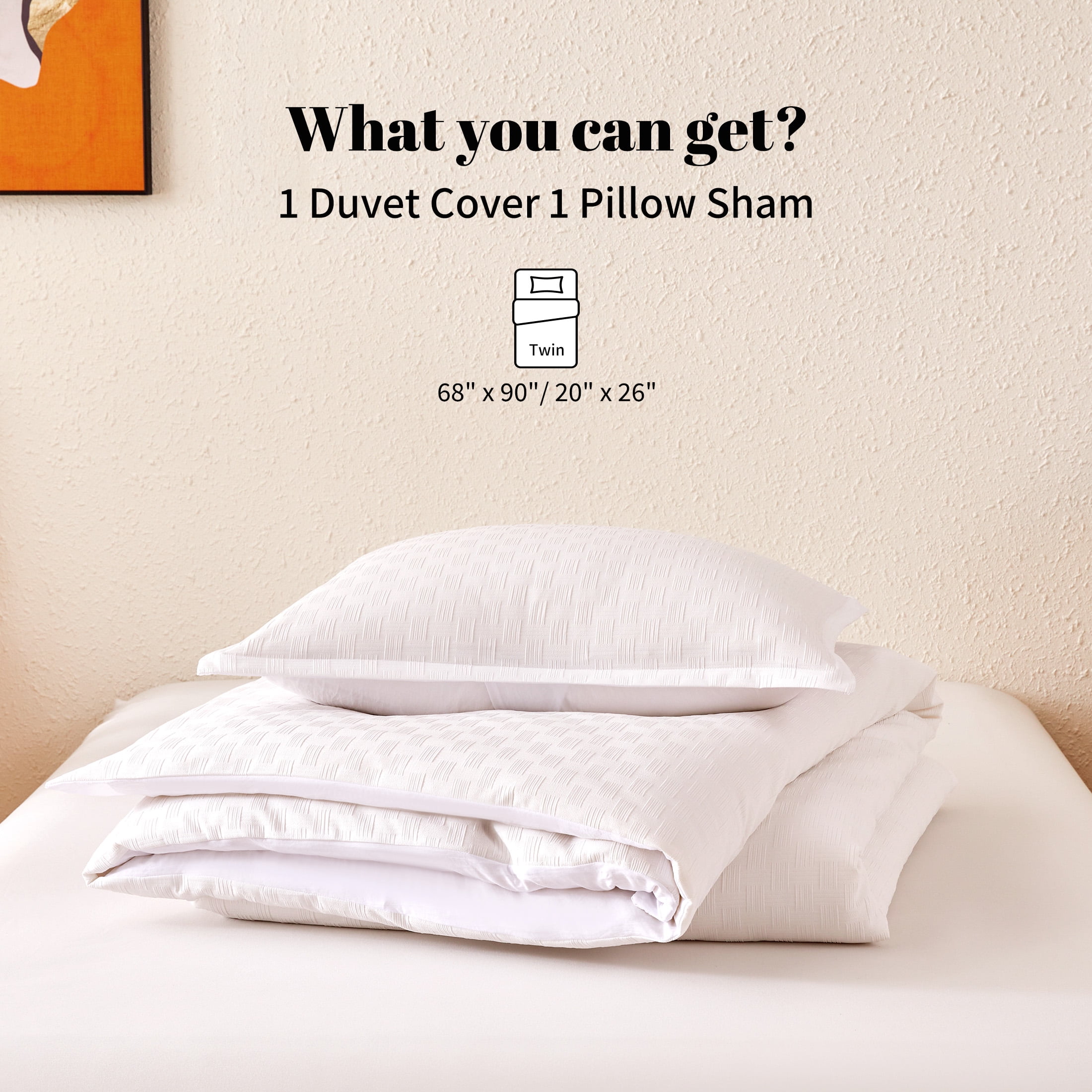 Sonive Geometrical Duvet Cover Set White Grid, 3 Pieces Modern Pattern with Pillow Sham, Queen