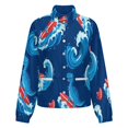 thumbnail image 5 of Jackets for Women Winter Coat Jackets Flannel Stand Collar Jacket(Surfing Dinosaurs Ocean Waves,Size:S-4XL), 5 of 7