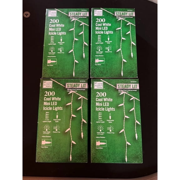 4 NEW Home Accents Steady Lit 200 Cool White Mini LED Icicle Lights wedding lot