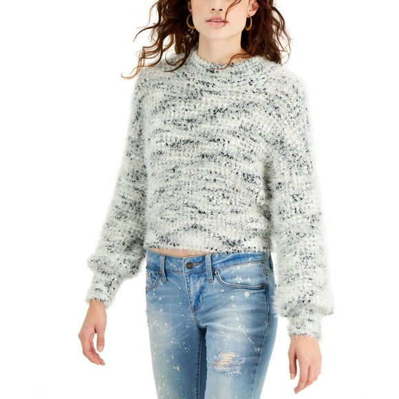 Freshman Juniors’ Eyelash Yarn Sweater, White Spacedye, Medium