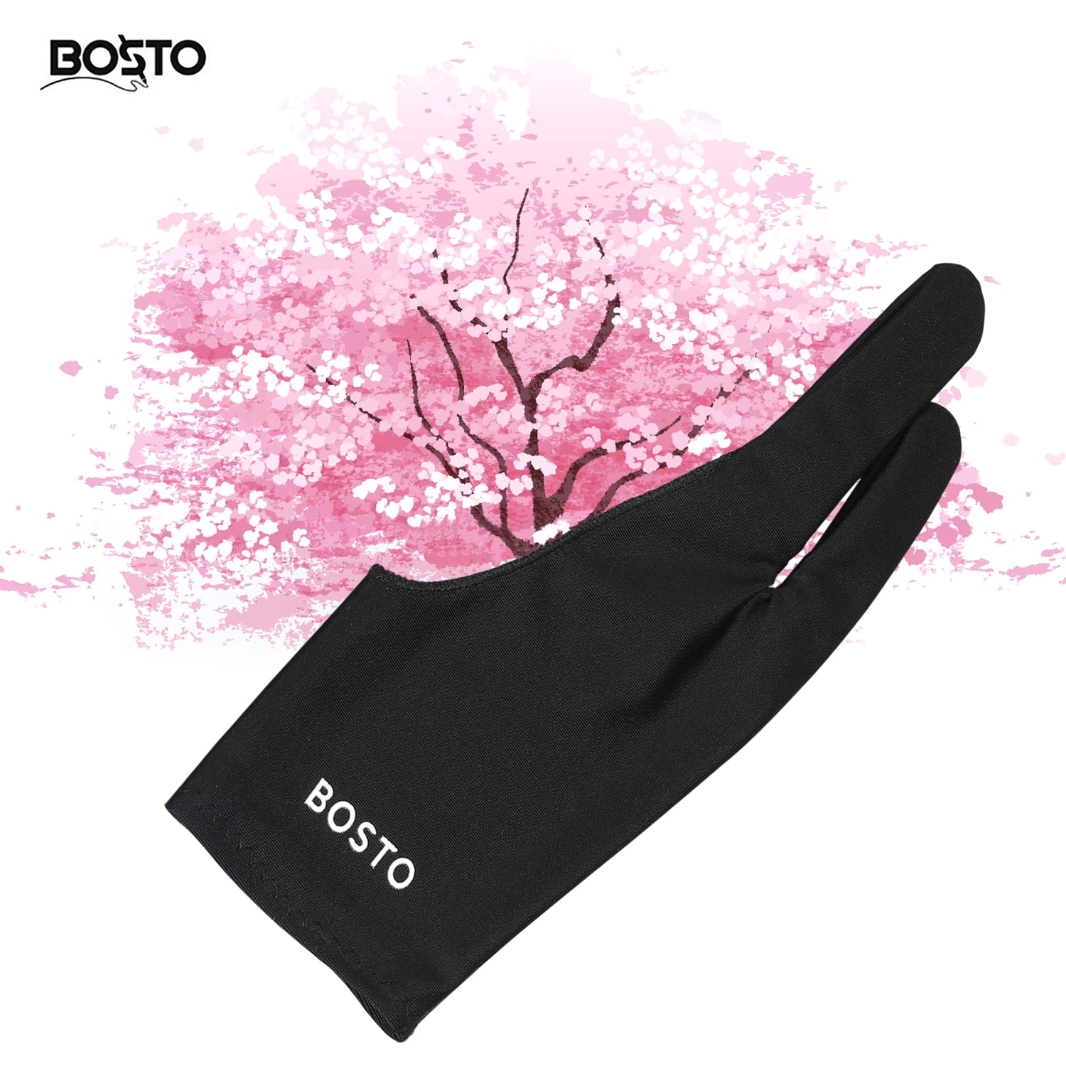 BOSTO Two-Finger Free Size Drawing Glove Artist Tablet Drawing Glove for Right & Left Hand Compatible with BOSTO/UGEE/Huion/Wacom Graphics Drawing Tablets
