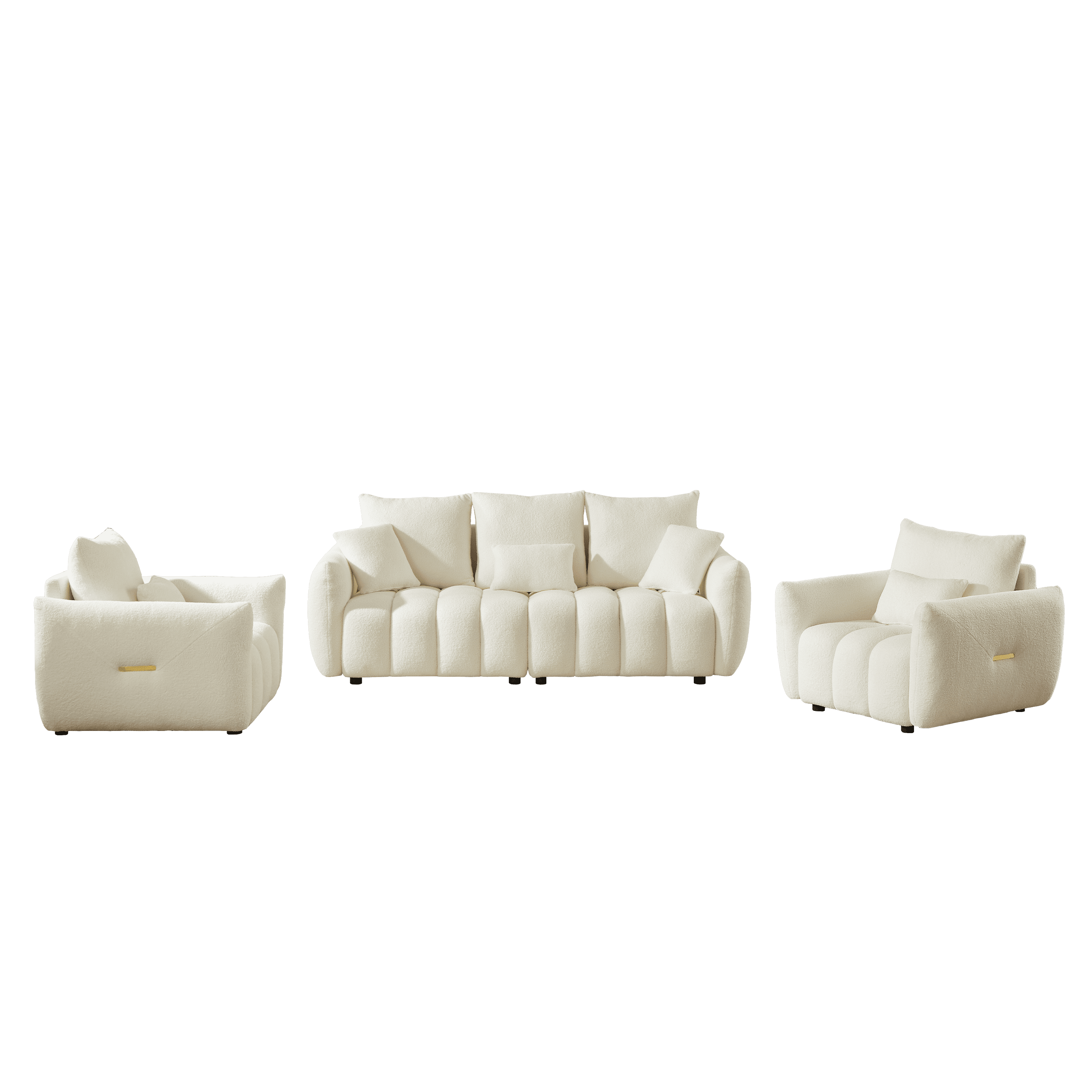 Combo Sofa Set 3+1+1 Seater with 5 Cushions, Teddy Fleece Wooden Frame Modern Living Room Sofa for Apartment, Beige