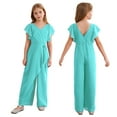 thumbnail image 6 of Jowowha Kids Girls Ruffled Wide Leg Maxi Summer Jumpsuit Playsuit Chiffon Party Rompers Overalls Turquoise 8, 6 of 7